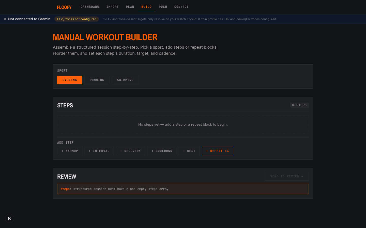 Floofy manual workout builder