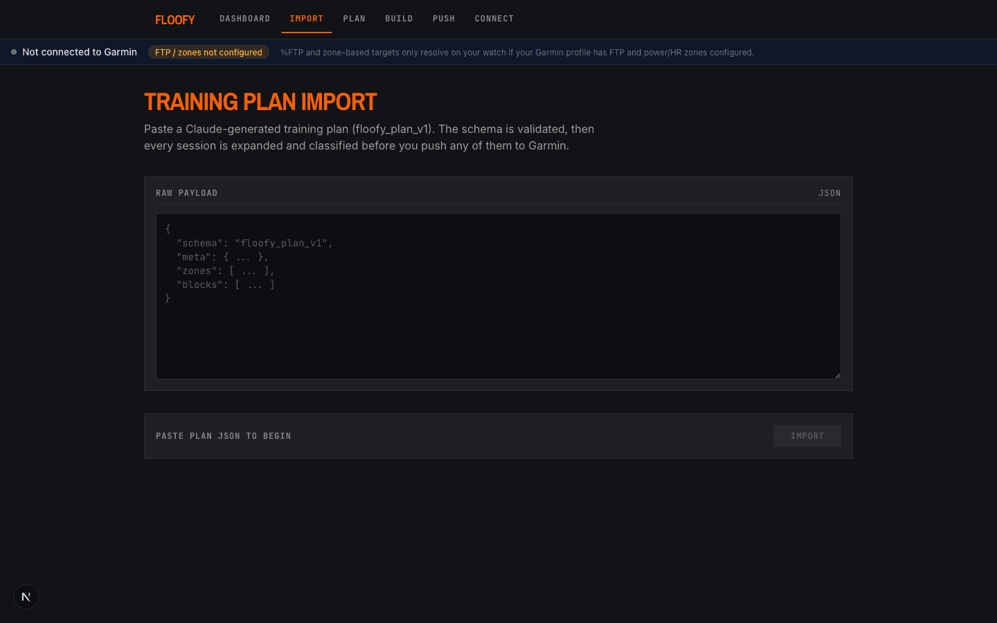 Floofy plan import screen